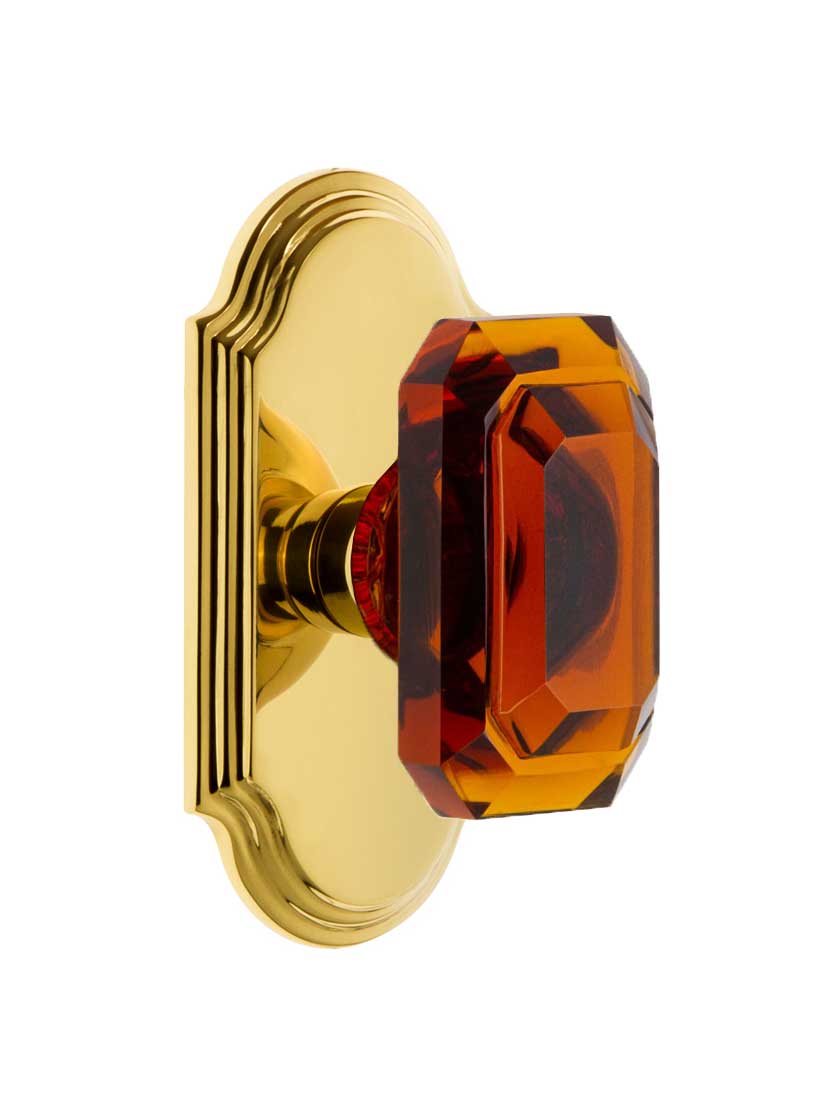 Grandeur Arc Rosette Door Set with Amber Crystal-Glass Baguette Knobs